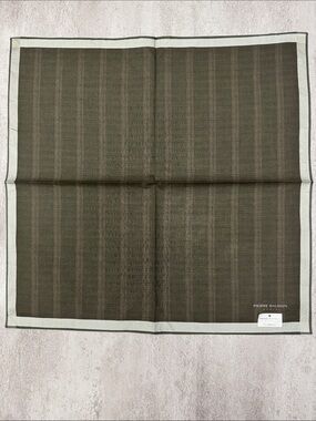 Pierre Balmain Olive Green and Cream Striped cotton Pocket Square